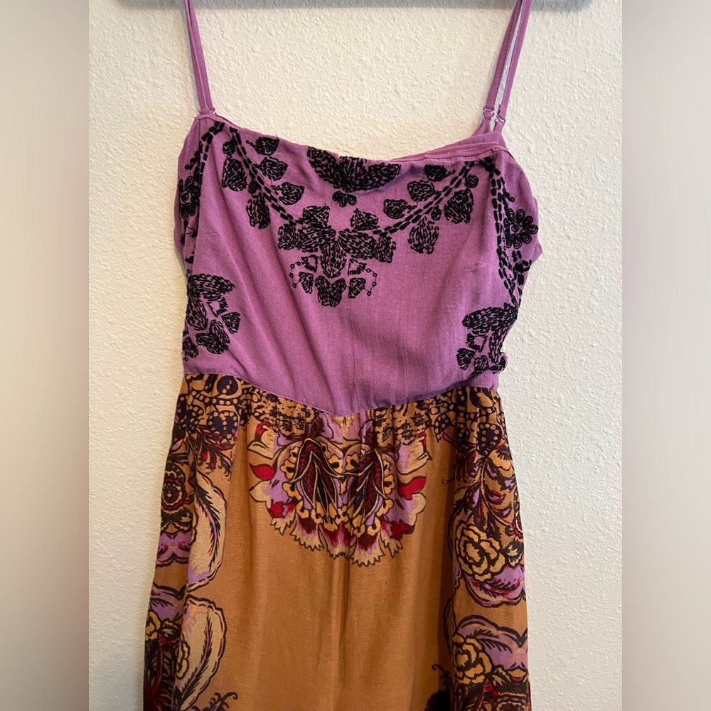 #624 Free People Indigo Sun Jumpsuit in Gold Combo size Large - Picture 7 of 9